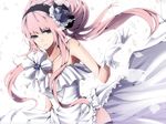  bangs blunt_bangs dress eto flower gloves green_eyes long_hair looking_at_viewer megurine_luka pink_hair sidelocks simple_background solo upper_body very_long_hair vocaloid white_background white_dress 
