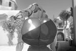 big_butt blizzard_entertainment bodily_fluids borisalien butt female hi_res huge_butt machine metal metallic_body monochrome nude omnic orisa_(overwatch) overwatch rear_view robot solo sweat sweaty_butt taur thick_thighs wide_hips