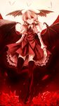  bad_id bad_pixiv_id banned_artist bat_wings demon_girl flower from_below full_moon head_wings highres koakuma long_hair mary_janes moon paseri petticoat red_eyes red_hair rose shoes smirk solo thighhighs touhou wings zettai_ryouiki 