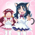  animal_ears black_hair blush bow bubble cat_ears child hanasaki_tsubomi heartcatch_precure! jun_(aoerm) kurumi_erika long_hair maid multiple_girls o_o one_eye_closed precure red_hair tail thighhighs v zettai_ryouiki 