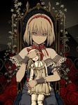  aka_ringo alice_margatroid blonde_hair bob_cut chair doll doll_joints empty_eyes flat_color flower grey_eyes hairband head_tilt nail_polish red_nails shanghai_doll short_hair sitting solo touhou wrist_cuffs 