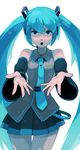  bad_id bad_pixiv_id bare_shoulders detached_sleeves face foreshortening hands hatsune_miku headset highres long_hair necktie solo tomioka_jirou twintails vocaloid 