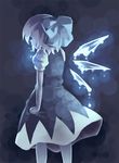  alternate_wings blue_dress blue_hair bow cirno clenched_hand crying dress from_behind glowing hair_bow large_bow orita_enpitsu short_hair standing tears touhou wings 