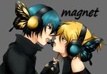  2boys hand_holding hatsune_mikuo hold_hands kagamine_len magnet magnet_(vocaloid) male male_focus milenkuo multiple_boys vocaloid yaoi 