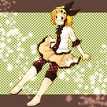  alternate_costume bad_id bad_pixiv_id blonde_hair blue_eyes boots casual hair_ornament hair_ribbon hairclip headphones kagamine_rin m_eme pantyhose plaid ribbon solo star vocaloid 