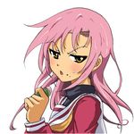  crumbs daiyoru food hayate_no_gotoku! katsura_hinagiku long_hair mochi pink_hair school_uniform serafuku solo wagashi 