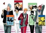  abarai_renji alternate_costume black_hair bleach blonde_hair blue_hair casual grimmjow_jaegerjaquez hollow jpeg_artifacts kubo_taito kuchiki_byakuya kurosaki_ichigo male_focus multiple_boys red_hair ulquiorra_cifer 