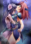  2girls blue_eyes blush body_blush dragoon dragoon_(final_fantasy) dress female final_fantasy final_fantasy_v flower highres lenna_charlotte_tycoon long_hair monikano monster_girl multiple_girls open_mouth orange_eyes pink_hair purple_hair purple_skin sword tiara water weapon yuri 