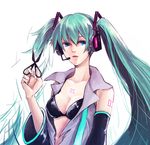  aqua_eyes aqua_hair bad_id bad_pixiv_id bra cutting_hair detached_sleeves hatsune_miku headphones headset lingerie long_hair open_clothes open_shirt severed_hair shirt solo twintails underwear vaayunto_yuuki very_long_hair vocaloid 