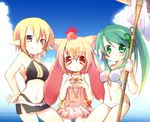  ameshizuku_natsuki animal_ears bad_id bad_pixiv_id bikini black_eyes blonde_hair cat_ears chibi green_eyes green_hair long_hair multicolored_hair multiple_girls one-piece_swimsuit pixiv_fantasia pixiv_fantasia_4 pointy_ears red_eyes short_hair staff swimsuit twintails 