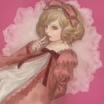  bad_id bad_pixiv_id blonde_hair bow curly_hair green_eyes hair_bow highres hina_ichigo pink_bow rozen_maiden short_hair solo yukishiro_(hitsuji) 