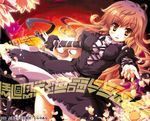  black_dress blush brown_eyes dress foreshortening gradient_hair hijiri_byakuren looking_at_viewer magic multicolored_hair purple_hair solo sorcerer's_sutra_scroll tareme thigh_gap touhou utsurogi_angu 