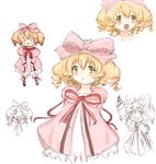  airenkyui bad_anatomy bad_id bad_pixiv_id blonde_hair bow dress drill_hair expressions frills green_eyes hina_ichigo pink_bow rozen_maiden short_hair sketch 