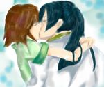  1girl angela_(harvest_moon) closed_eyes couple harvest_moon hetero hug jin_(harvest_moon) kiss lowres 