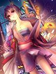  bad_id bad_pixiv_id bird blonde_hair cross japanese_clothes jewelry kimono necklace open_clothes open_mouth original peacock red_eyes sengoku_taisen short_hair short_kimono solo y-chan 