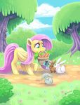  basket blue_eyes carrots carrying cute equine female feral fluttershy_(mlp) friendship_is_magic hair hasbro horse kindness lagomorph mammal my_little_pony outside owljam pegasus pink_hair pony rabbit wings 