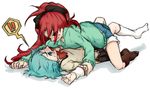  2girls artist_request blue_eyes blue_hair long_hair mahou_shoujo_madoka_magica miki_sayaka multiple_girls red_eyes red_hair sakura_kyouko school_uniform short_hair sweatdrop yamarisu_(ymrs) yuri 