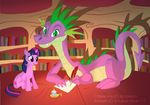  book candle crazy_dragon crazydragon dragon equine female feral friendship_is_magic hasbro horn letter library male mammal my_little_pony older quill_pen scalie spike_(mlp) unicorn wings 