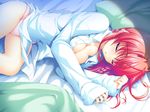  asami_asami bed cleavage fake_azure_arcology game_cg orikura_rio panties red_hair sleeping underwear 
