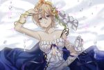  blonde_hair blue_eyes breasts cape cleavage dress europa_(granblue_fantasy) flowers granblue_fantasy kurozatou_owata rose short_hair tiara 