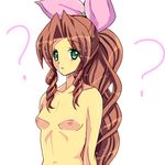  aerith_gainsborough brown_hair final_fantasy final_fantasy_vii flat_chest green_eyes hair_ribbon lowres nude ribbon sephimoe small_breasts 