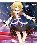 alphes_(style) arm_warmers bad_id bad_pixiv_id blonde_hair green_eyes maguroido mizuhashi_parsee parody petals railing scarf short_hair skirt sky solo star_(sky) starry_sky style_parody touhou 