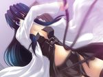  black_hair blue_eyes breasts cleavage hecate long_hair midriff weapon whip 
