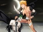  2boys abs anma bandages bleach character_request chest horns kurosaki_ichigo male monster muscle oral orange_hair pale_skin pecs tagme torn_clothes wings yaoi 