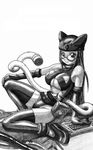  666_satan animal_hat artist_request bare_shoulders belt belt_pouch bodysuit character_request elbow_gloves glasses gloves graphite_(medium) greyscale hat keyboard_(computer) long_hair monochrome pouch simple_background solo source_request tail traditional_media utility_belt white_background 