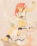 ankle_cuffs arm_up bad_id bad_pixiv_id barefoot broken broken_chain chain cuffs dress feet full_body gold jewelry magi_the_labyrinth_of_magic morgiana necklace oomori_(atu-oomori11) red_hair shackles simple_background solo traditional_media white_dress 