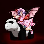 :d bat_wings bloomers bow dress hat hop-step-jump large_bow open_mouth panda purple_hair red_eyes remilia_scarlet shoes sitting smile solo steering_wheel touhou underwear wings wrist_cuffs 