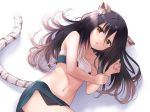  animal_ears black_hair brown_eyes catgirl dargo kashiwazaki_shiori long_hair navel princess_connect! skirt tail waifu2x 