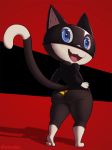  2019 3_toes ambiguous_gender anthro atlus blue_eyes butt clothing dipstick_tail domestic_cat felid feline felis fur happy looking_at_viewer mammal markings megami_tensei morgana_(persona) multicolored_tail open_mouth persona renabu socks_(marking) solo toes tongue underwear video_games 