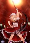  ascot blonde_hair bloomers blouse flandre_scarlet frilled_skirt frills glowing hat hat_ribbon laevatein open_mouth red_eyes ribbon short_hair side_ponytail skirt solo touhou underwear vest wings yoi_(tokoyoi) 