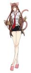  absurdres animal_ears bare_legs belt blue_eyes blush breasts brown_hair chain crossed_legs highres jacket koutarou_(farthest) long_hair long_legs makise_kurisu medium_breasts miniskirt necktie no_legwear panties red_neckwear simple_background skirt sleeves_past_wrists smile solo standing steins;gate striped striped_panties tail underwear 