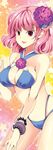  bad_id bad_pixiv_id bikini bracelet breasts cleavage criss-cross_halter flower hair_flower hair_ornament halter_top halterneck jewelry large_breasts nail_polish o-ring o-ring_top open_mouth pink_hair red_eyes roh_nam_kyung saigyouji_yuyuko short_hair solo star swimsuit touhou 