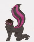  all_fours bedroom_eyes black black_fur blush cute doggy_position fur hair looking_at_viewer male mammal mephit nikolai nude pink plain_background purple_fur raised_tail side_view skunk solo spix spixystix stripe tail white_background young 