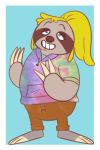  blonde_hair blue_eyes clothing hair hoodie invalid_background mammal milich69(artist) pants ponytail sloth tye_dye 