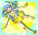  blue_eyes blue_hair dutch_angle gloves idol ikamusume kanoko_y open_mouth shinryaku!_ikamusume solo tentacle_hair yellow_legwear 