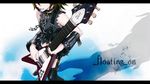  chain clenched_teeth electric_guitar gibson guitar hagane_rin hagane_vocaloid hanji_(hansi) head_out_of_frame highres instrument kagamine_rin letterboxed plectrum shadow solo teeth vocaloid 