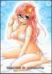  adjusting_eyewear armband barefoot bespectacled bikini blue_eyes bracelet breasts choker cleavage covered_nipples glasses gundam gundam_seed gundam_seed_destiny hair_ornament jewelry long_hair medium_breasts meer_campbell nightmare77zx pink_hair side-tie_bikini sitting solo star star_hair_ornament strap_gap swimsuit underboob wariza 