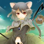  amase_tatsuki animal_ears basket capelet dress grey_hair jewelry mouse mouse_ears mouse_tail nazrin pendant red_eyes short_hair smile solo tail touhou upper_body 