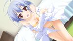  blue_hair bra canvas_4 cleavage dp_minase game_cg open_shirt panties shinonome_anzu short_hair underwear undressing 