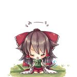  animal_ears blush bow brown_hair cat's_tongue cat_ears cat_tail chibi closed_eyes cup detached_sleeves dress hair_bow hair_tubes hakurei_reimu kemonomimi_mode long_sleeves md5_mismatch red_dress sitting solo stiff_tail tail tail_raised tatami tongue tongue_out touhou translated trembling yunomi yuya_(night_lily) 