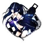  absurdres ai_1003 bad_id bad_pixiv_id belt bikini_top black_hair black_rock_shooter black_rock_shooter_(character) blue_eyes burning_eye chain coat front-tie_top highres long_hair midriff navel open_fly shorts solo twintails unzipped 