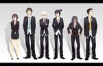  4boys blue_hair brown_hair crossed_arms facial_hair formal ghost_in_the_shell ghost_in_the_shell_lineup inukashi letterboxed lineup long_hair multiple_boys multiple_girls necktie nezumi_(no.6) no.6 parody ponytail reverse_trap rikiga safu shion_(no.6) short_hair short_ponytail skirt stubble suit tian_daoling youming 