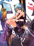  aqua_hair bigegg bird chair green_hair hatsune_miku highres long_hair midriff necktie parrot pointy_ears sitting skirt smile solo sweet_devil_(vocaloid) thighhighs twintails vocaloid 