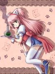  alternate_costume animal_ears apron atelier_(series) cat cat_ears enmaided green_eyes kemonomimi_mode long_hair maid mana_khemia mana_khemia_(series) mizukurage_(mamenyan) philomel_hartung pink_hair shoes solo thighhighs tray two_side_up white_legwear 