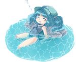  bad_id bad_pixiv_id blue_hair closed_eyes drooling hair_bobbles hair_ornament hat kawashiro_nitori key kourakubiyori lying on_back one-piece_swimsuit partially_submerged school_swimsuit short_hair sleeping solo swimsuit touhou two_side_up water zzz 