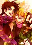  bad_id bad_pixiv_id blonde_hair blue_eyes brown_hair caesar_anthonio_zeppeli fusuma_(not_found) gloves headband jojo_no_kimyou_na_bouken joseph_joestar_(young) multiple_boys scarf 